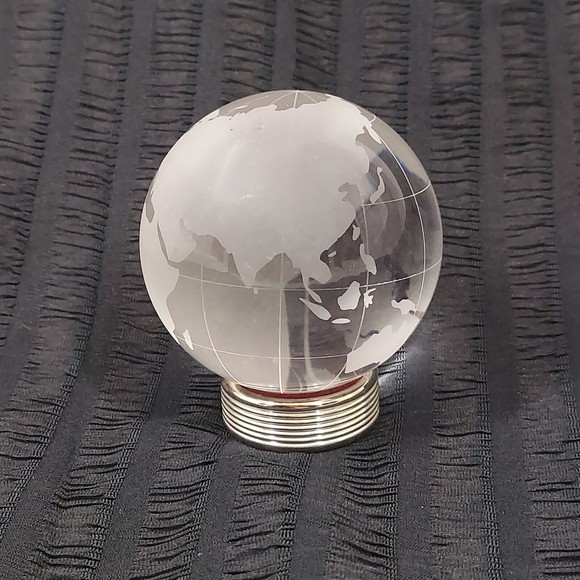 TWO s Company World Globe Earth Paperweight Frosted Etched Glass Crystal 3" - Picture 1 of 16